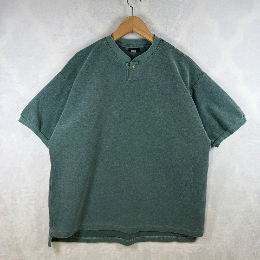 Vintage Gramicci Henley Shirt Green Mens XL Made in USA Cotton T-Shirt Relaxed